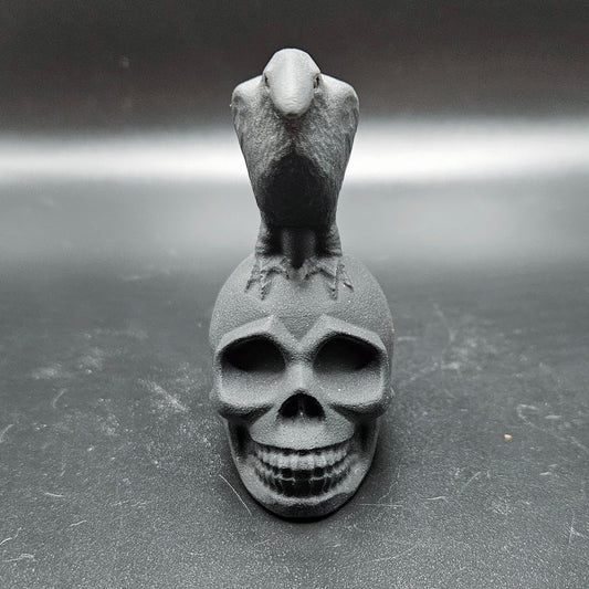 Obsidian crow on skull