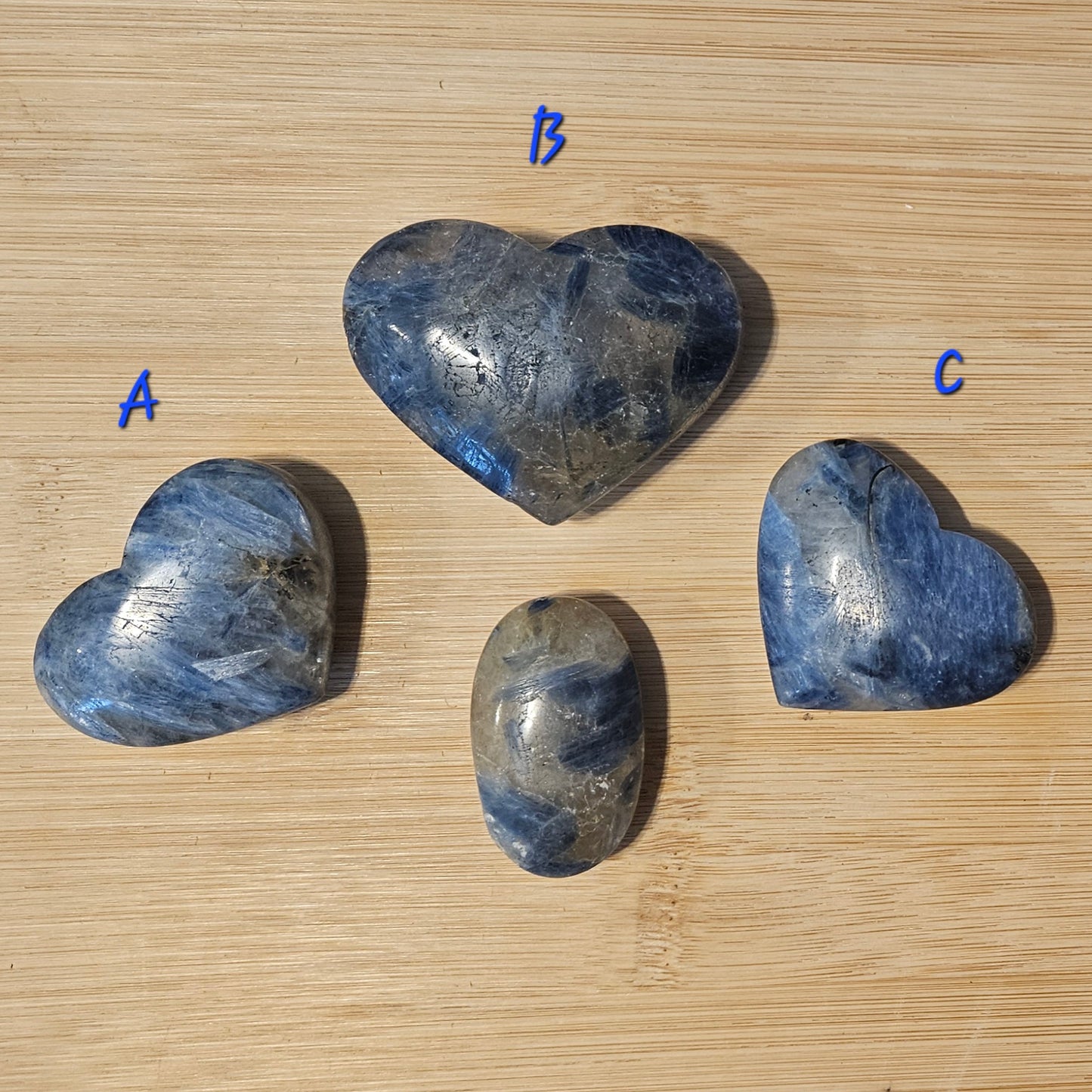 Blue Kyanite hearts and palm stone