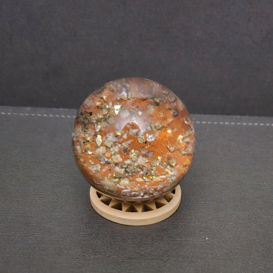 Red Rutilated Quartz with Pyrite sphere