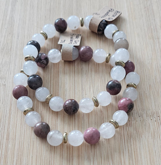 Rose Quartz and Rhodonite "Love" bracelets