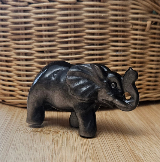 Silver Sheen Obsidian Elephant