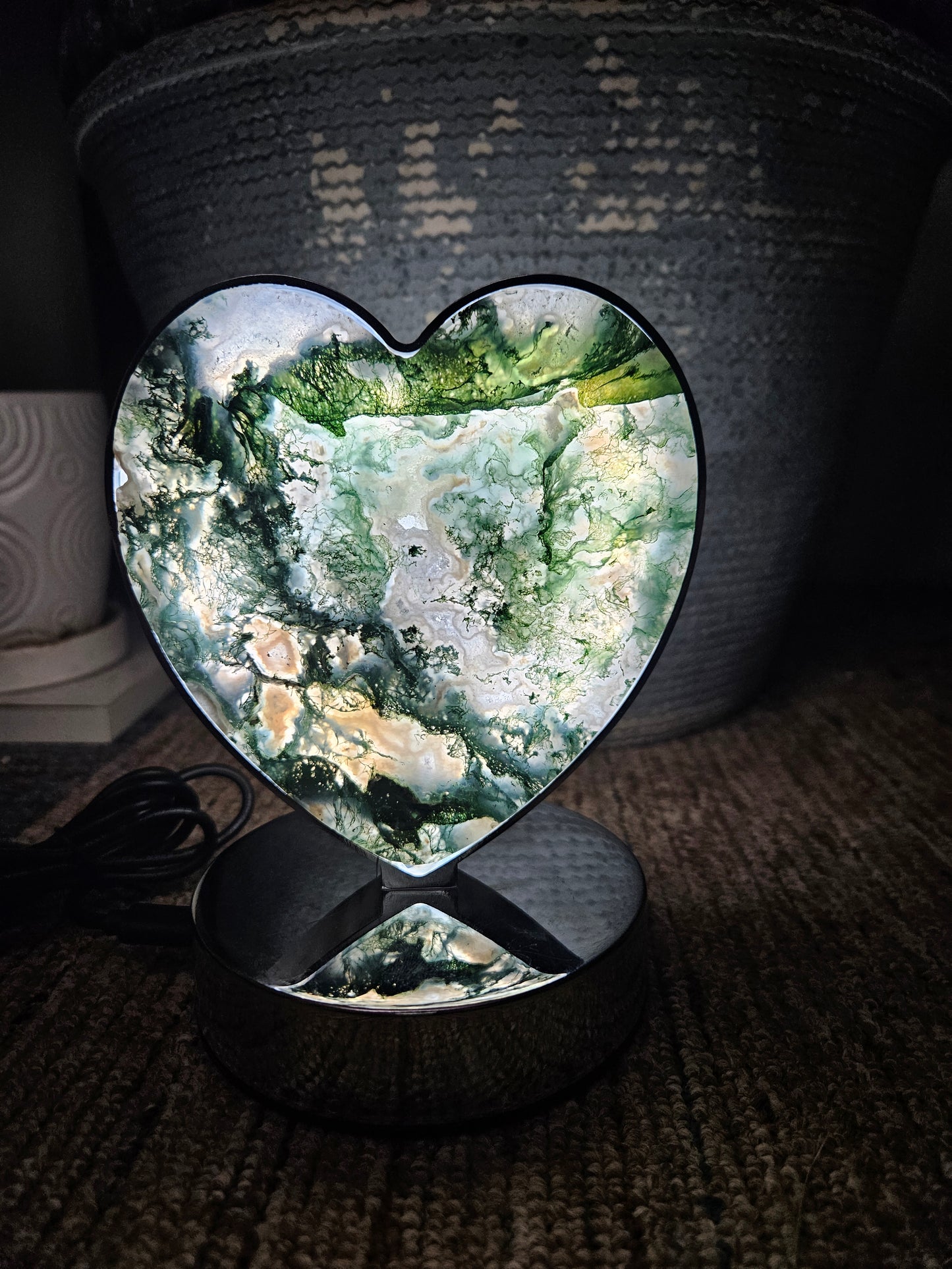 Moss Agate Heart light