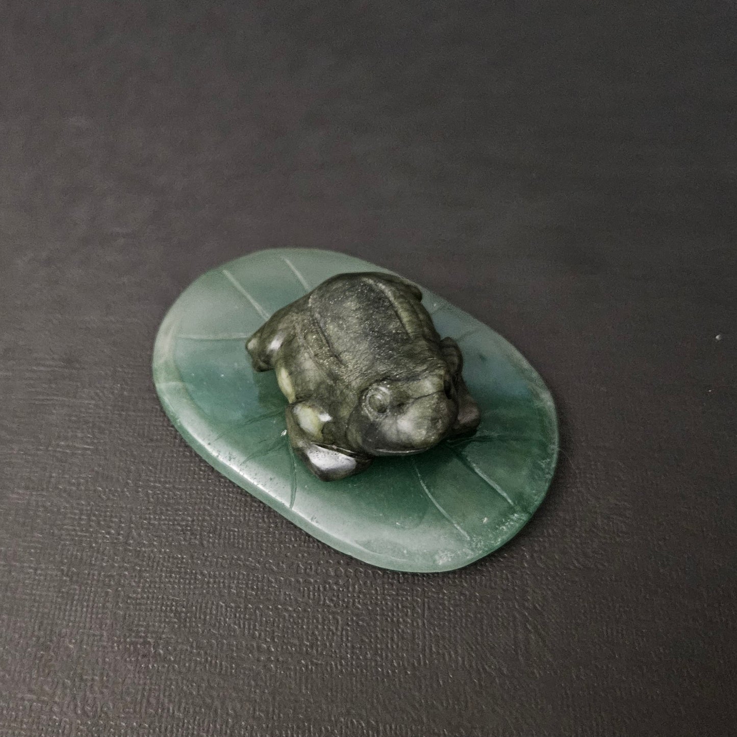 Green Jade frog on Green Aventurine lilypad